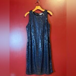 Vintage‎ Silk Sequin Mini Dress Navy Blue Women’s Size 10 Cocktail Party